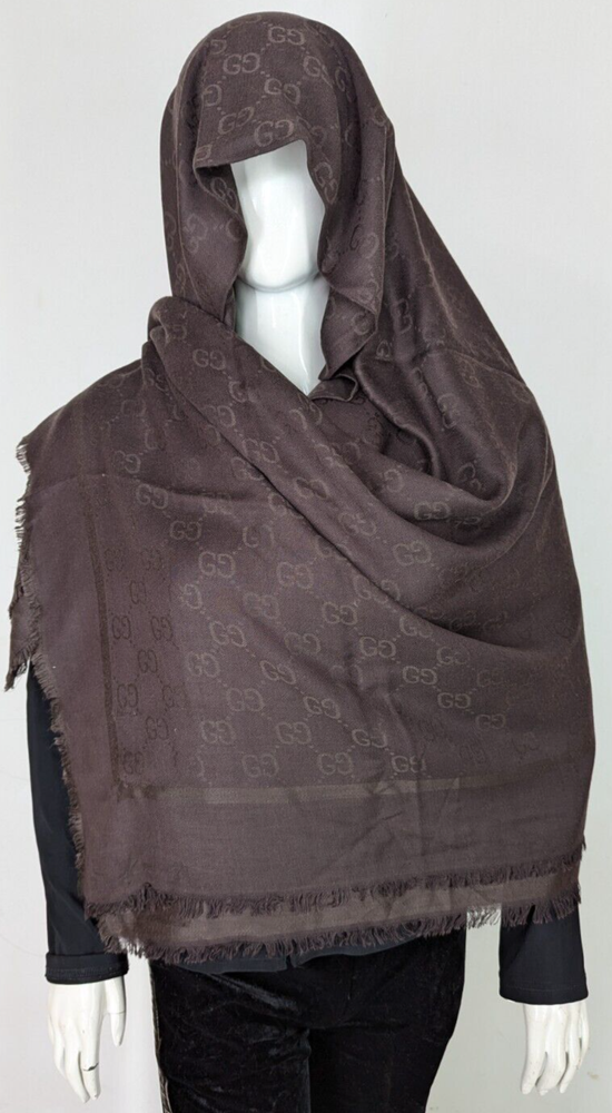 Gucci Logomania Brown Large Square Shawl Wrap for Style and Warmth
