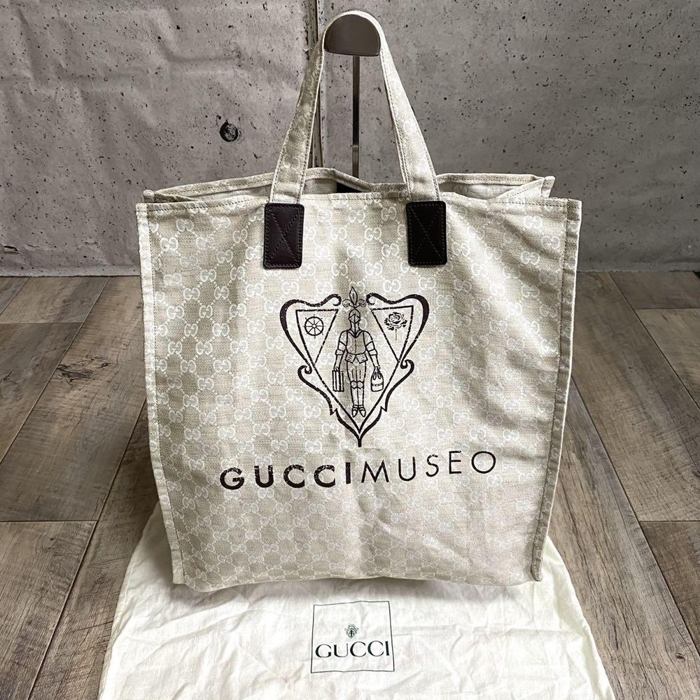 Genuine Gucci GG Monogram Museeo Canvas Tote Handbag in Beige
