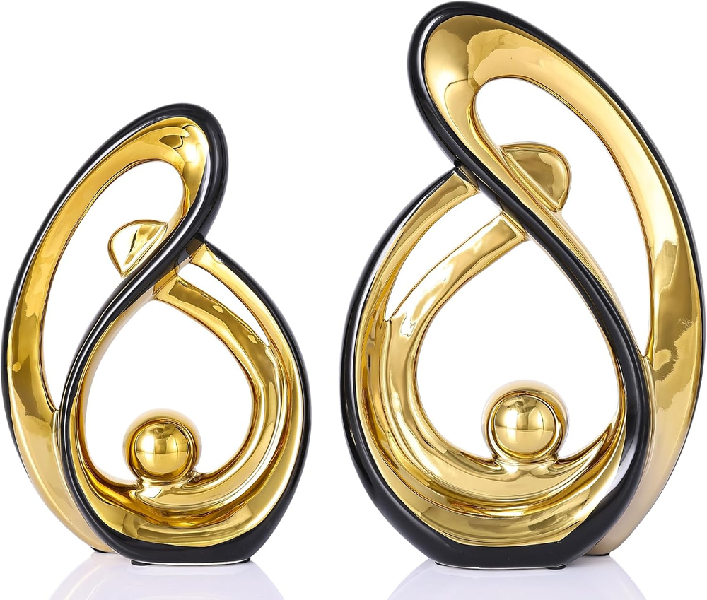 Abstract Ceramic Statue 2 Piece Home Decor Accessory Set, Mid-Century Modern Art