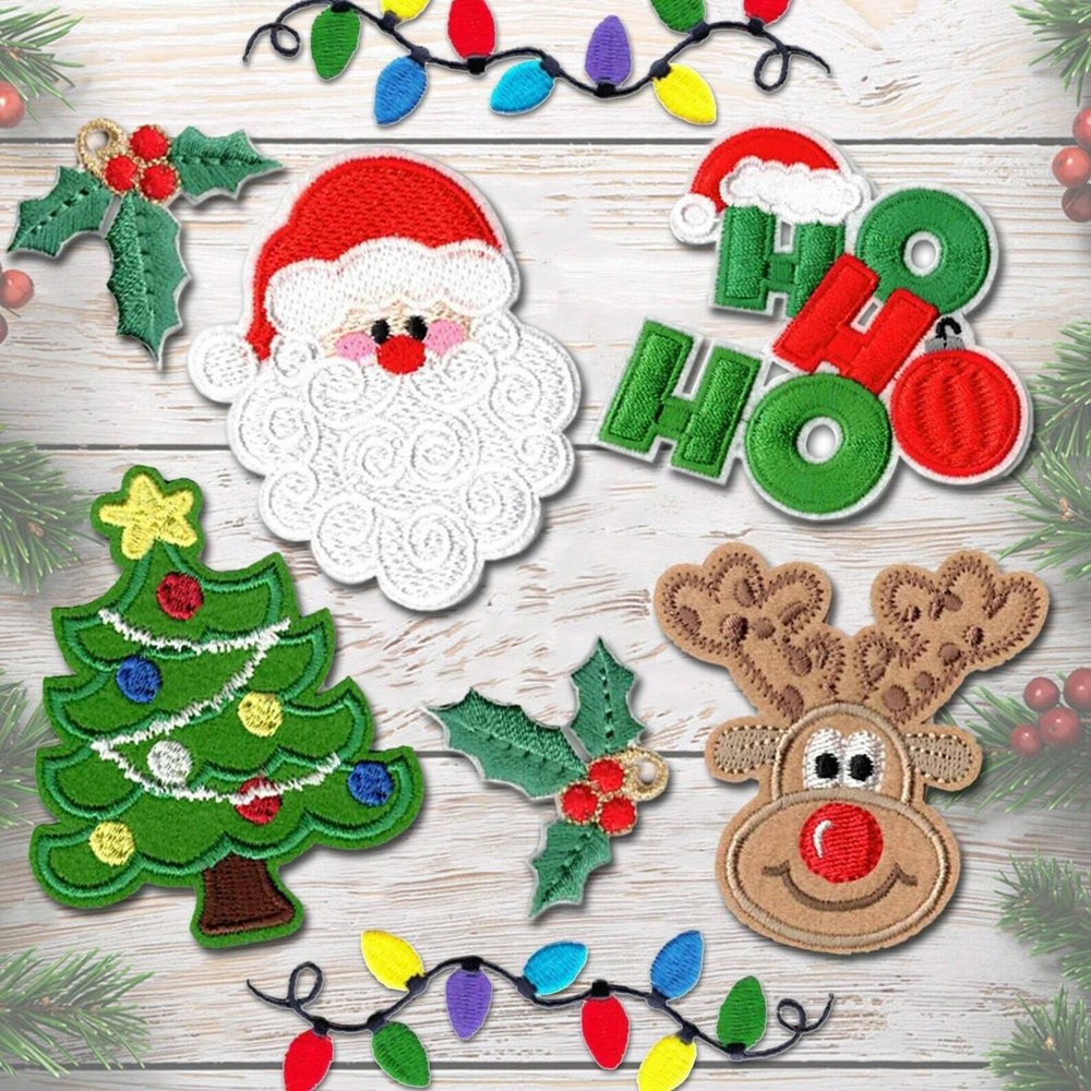 Christmas Patches | Iron On Embroidered Appliques - Embellishments for Clothing