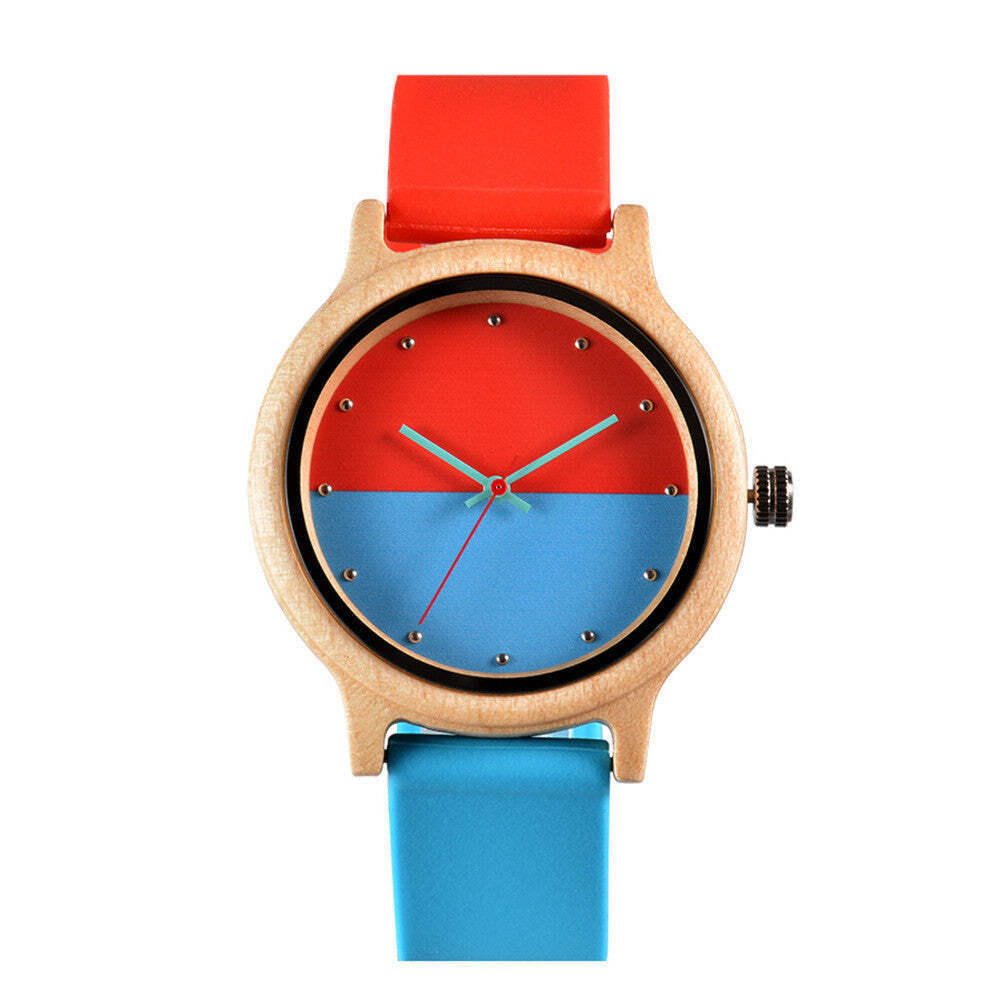 Stylish Colorful Ladies Quartz Wood Watch with Screw Crown and Sandalwood Strap