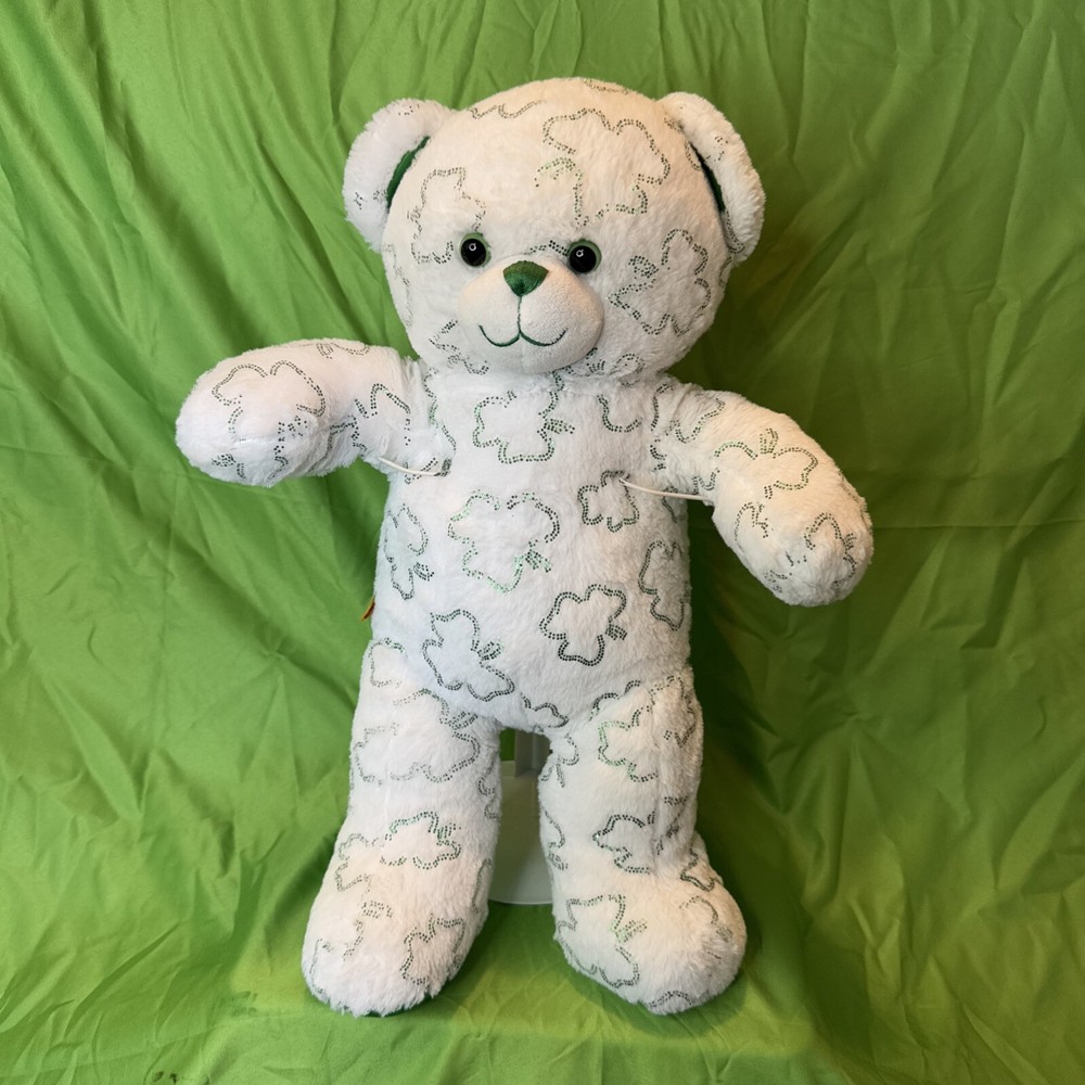 2013 Build a Bear Shimmer Shamrock Bear Green Glitter Plush St Patricks Day