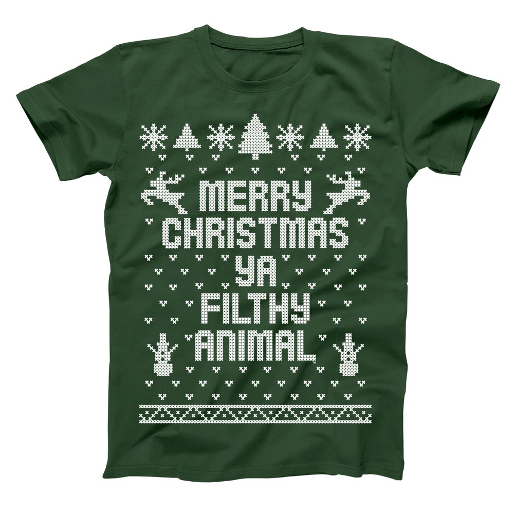 Merry Christmas Ya Filthy Animal Ugly Sweater Retro Forest Green Men's T-Shirt