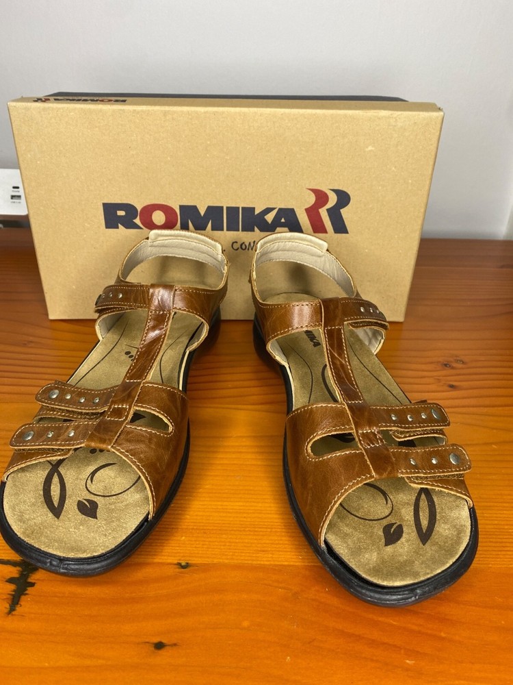 Romika Womens Brown Leather Sandals Size 42/11 with Padded Comfort Sole