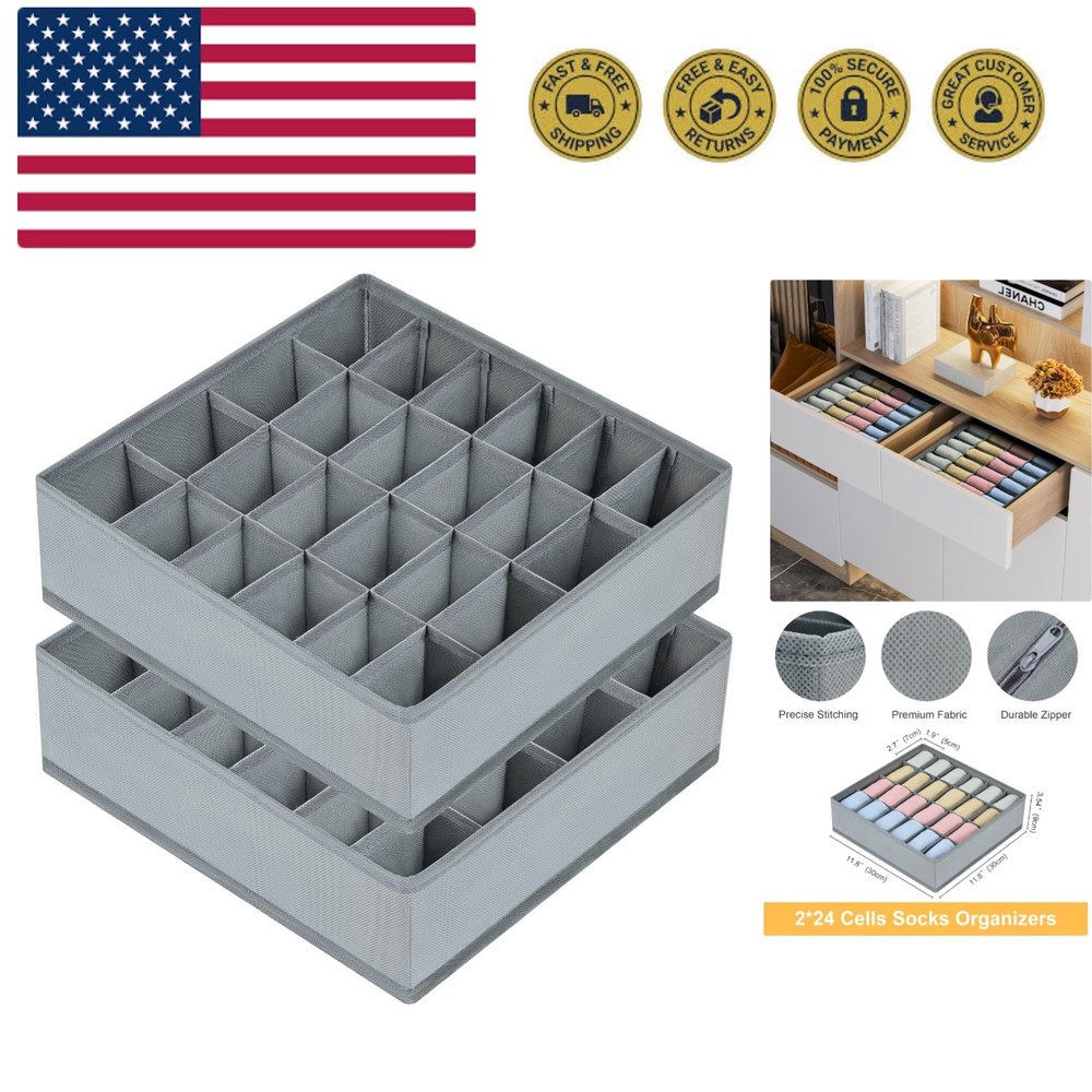 Sock Drawer Organizer Divider 2 Packs Underwear Organizer, 24 Cell Closet Org...