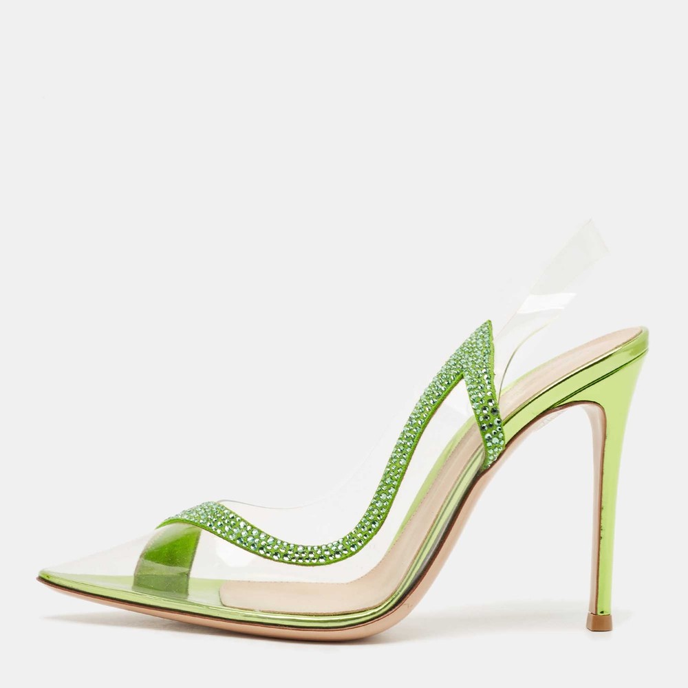Gianvito Rossi Hortensia Pumps in Transparent Green PVC with Suede Embellishments