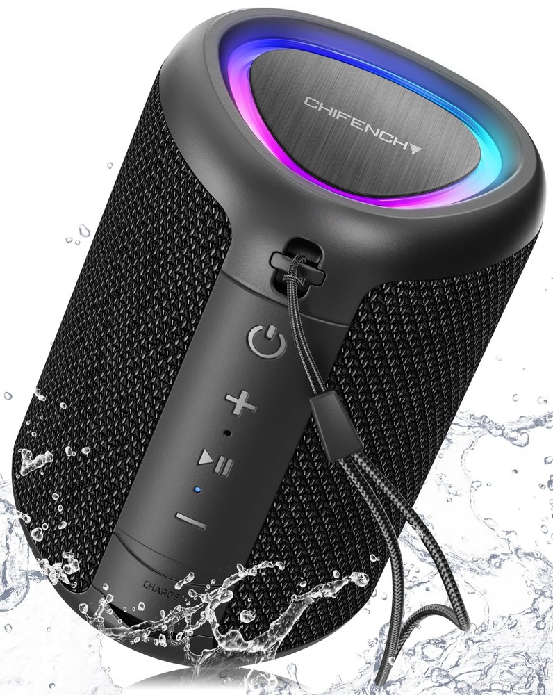 Portable Bluetooth Speaker with Colorful LED Lights IPX5 Waterproof Rich Bass 20H Playtime Wireless Outdoor Party Speaker