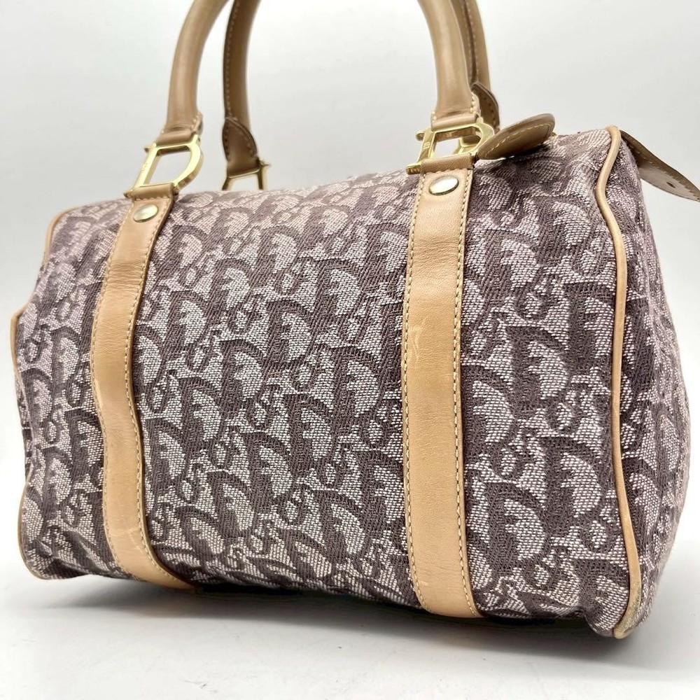 Christian Dior Trotter D Metal Mini Boston Bag Beige Leather