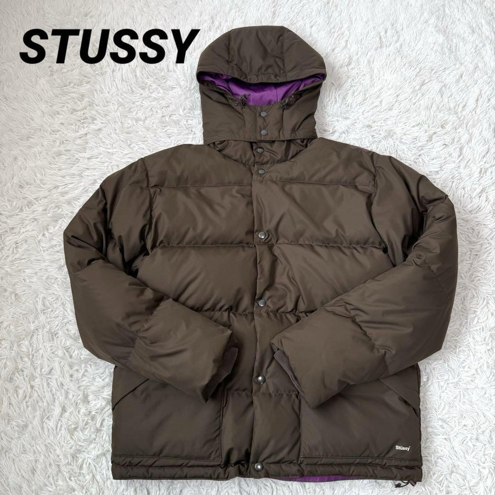 Stussy Vintage Bicolor Down Jacket Brown Purple Hooded Removable Size L Excelle