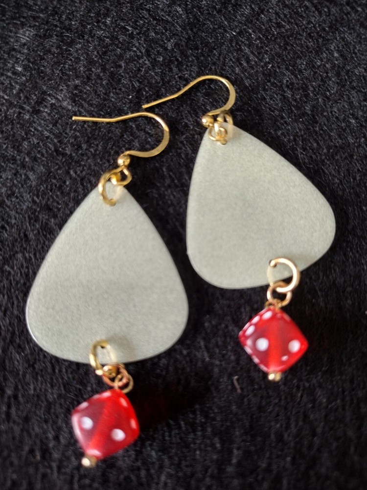 Glow In The Dark Guitar Pick With Dice Earrings. Handmade