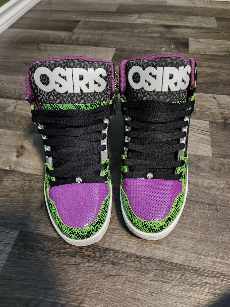 Vintage Osiris NYC 83 Mens Size 12 Hi Tops GRN/BLK/PUR *New Old Stock*