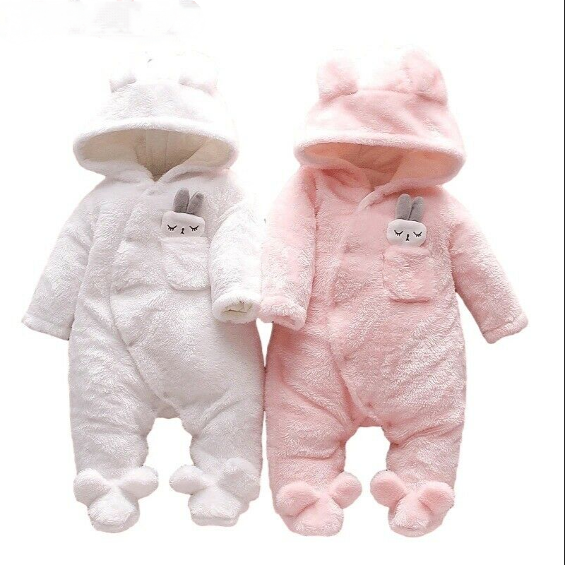 Winter Hooded Romper Warm Coat Outwear Newborn Baby Boys Girls Fleece Jumpsuit