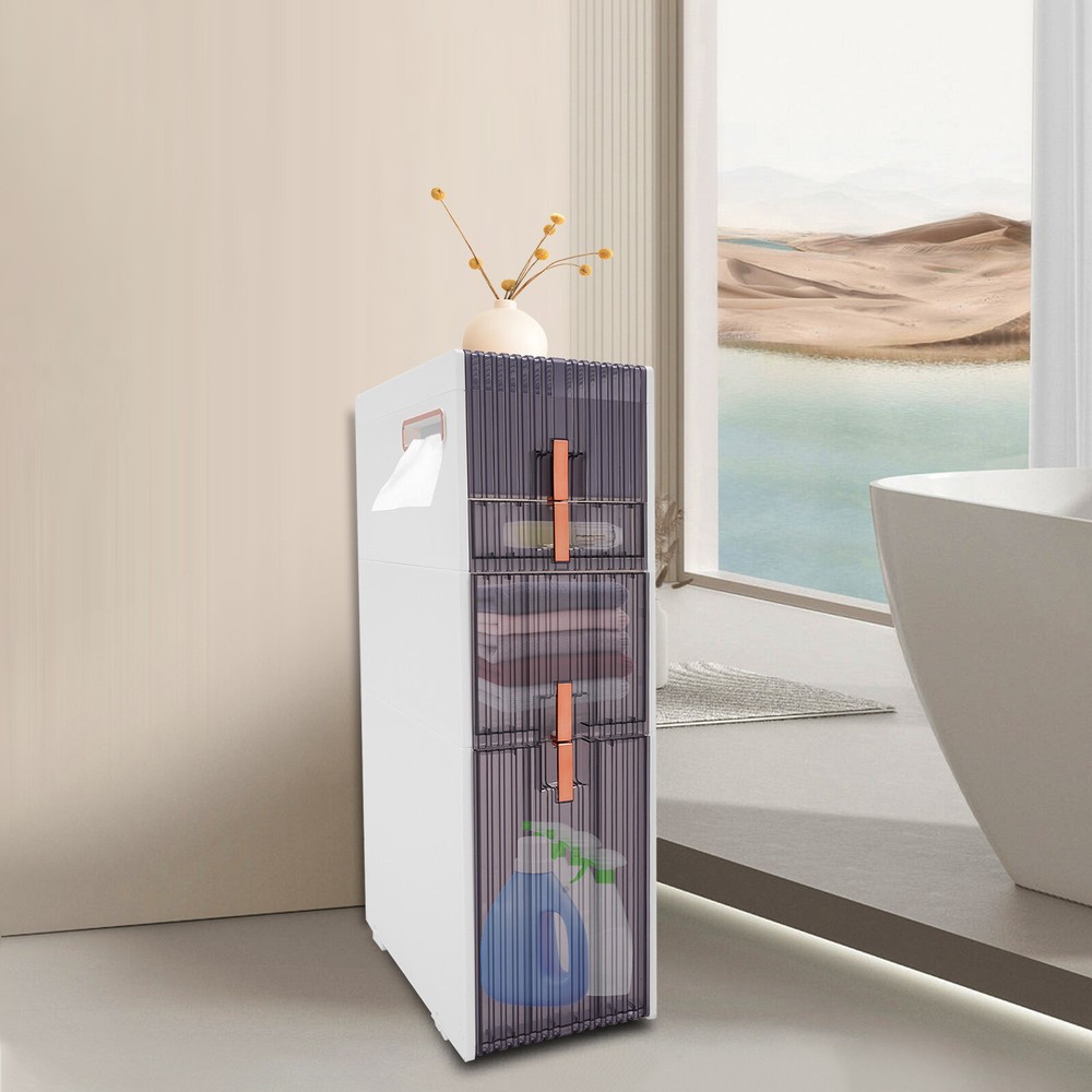 Slim Bathroom Storage Cabinet with Toilet Paper Holder