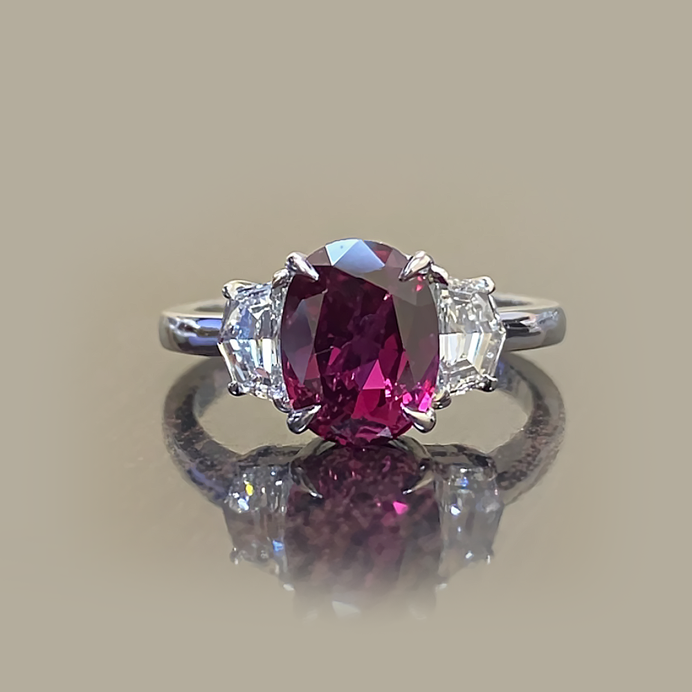 Oval Cut Lab Grown Ruby Engagement Ring 3.30 Ct 14K White Gold  5 6