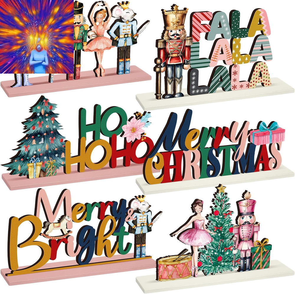 6Pcs Christmas Table Decorations Wooden Nutcracker Fairy Ballet Merry Christmas