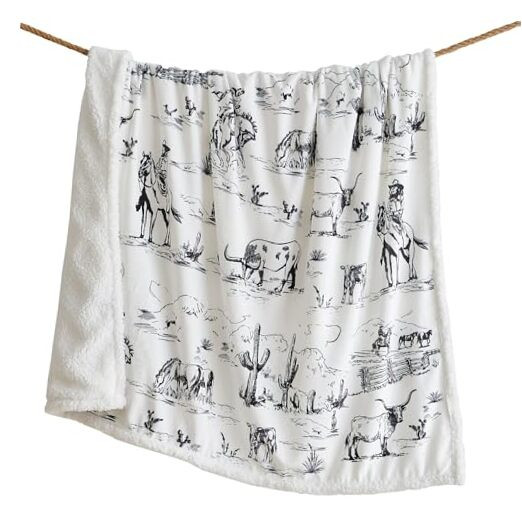 Indigo Hill by HiEnd Accents Ranch Life Sherpa Throw Ranch Life Black & White