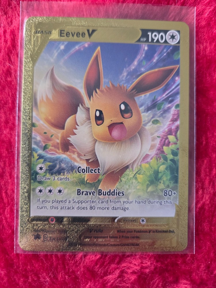 Pokemon Eevee V GOLD Foil Fan Art Collector Card - 190 HP