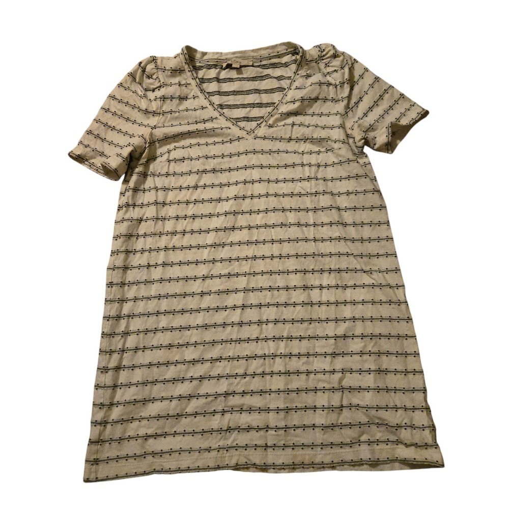 Loft Textured Puff Sleeve Shift Dress Large  Mini Blue Pom Poms Work Wear Spring