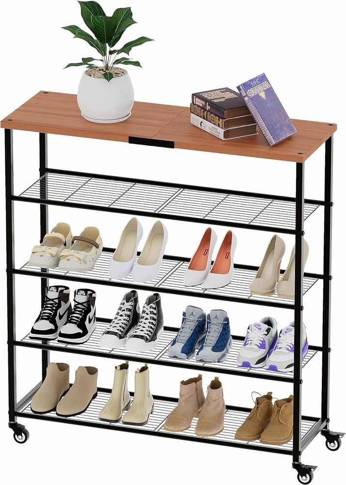 5-Tier Extra Large Rolling Shoe Rack with Heavy Duty Casters for Storage & Organization