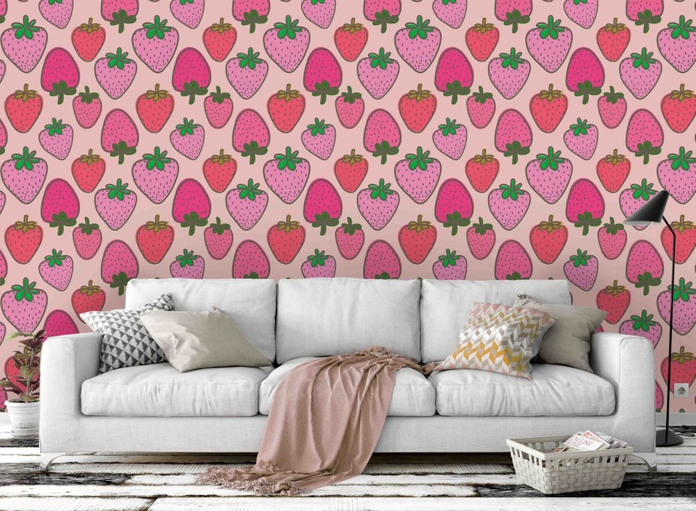 3D Strawberry Watercolor Pattern Wall Murals Wallpaper Murals Wall Sticker 2