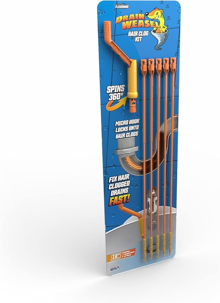 FlexiSnake Drain Weasel Sink Snake Hair Clog Remover Tool, Pipe, Bathroom