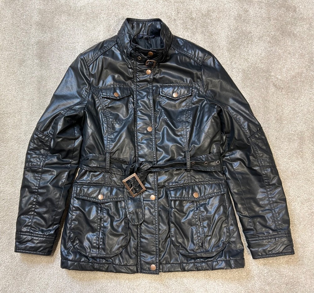 MARKS SPENCER Ladies Jacket Black Waterproof Motorcycle High Neck Coat UK Size 8
