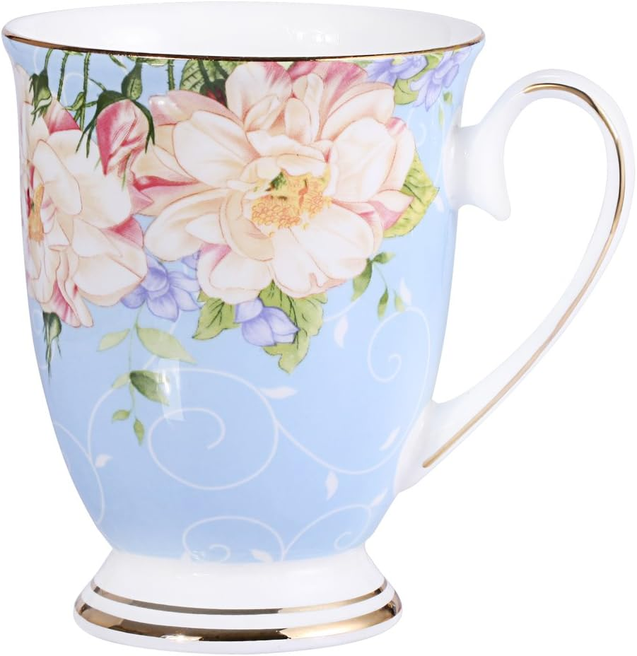 Royal Fine Bone China Coffee Mug Assorted Colors Tea Cup 11 Oz (1, Blue)
