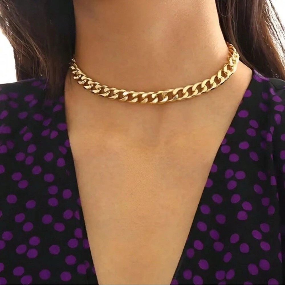 Gold Plated Stainless Steel 9mm Cube Chain Choker Necklace