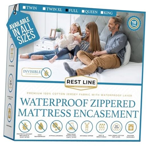 /Double 54x75” Premium Waterproof Zippered Mattress Encasement, 100% Full