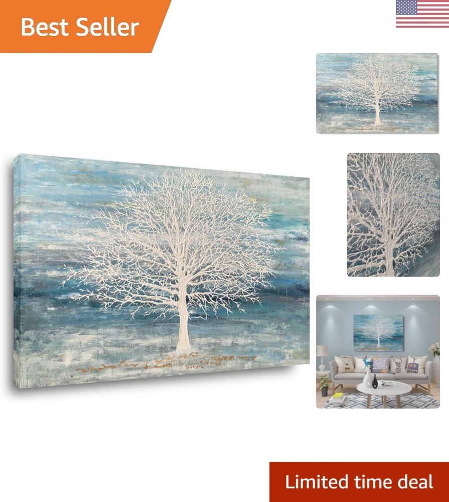 Luxurious White Birch Trees Landscape Artwork - Hand-Painted Modern Design