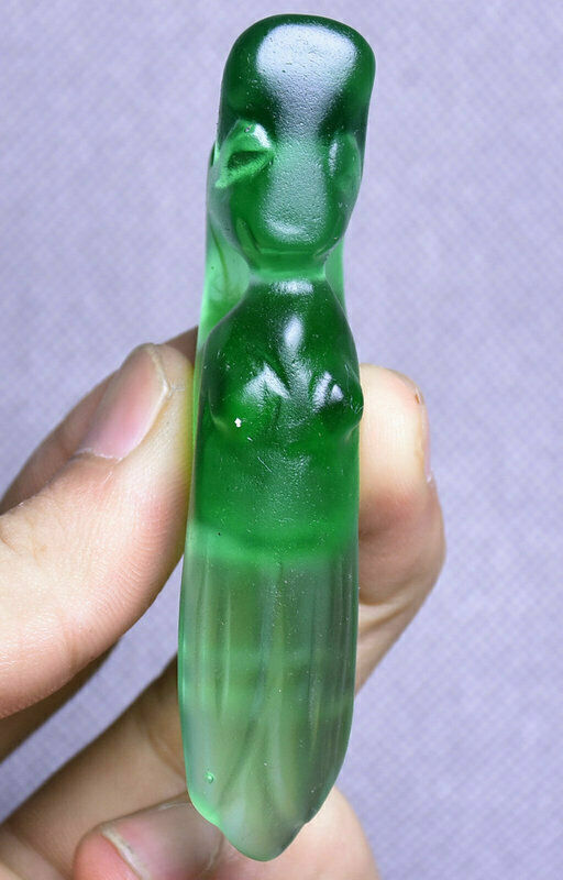 8.5CM Hongshan Culture Green Crystal Dragon Cicada Carved Pendant