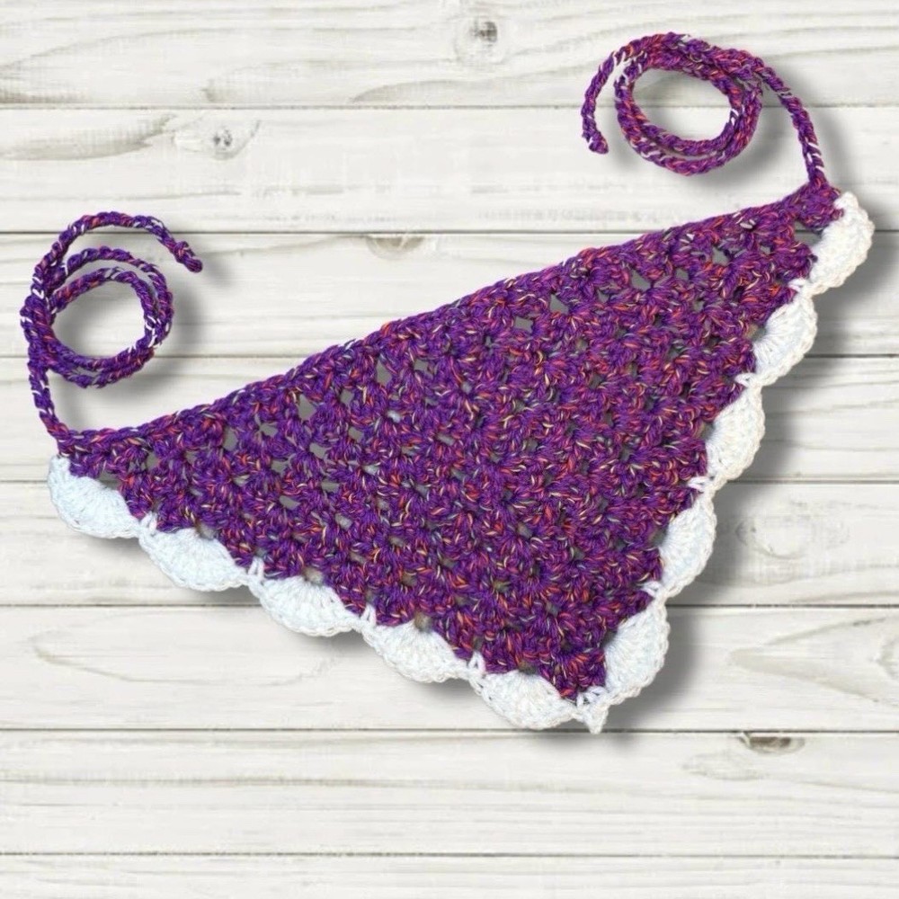 New Granny Square Crochet Bandana - Purple Berry Blast with White Border