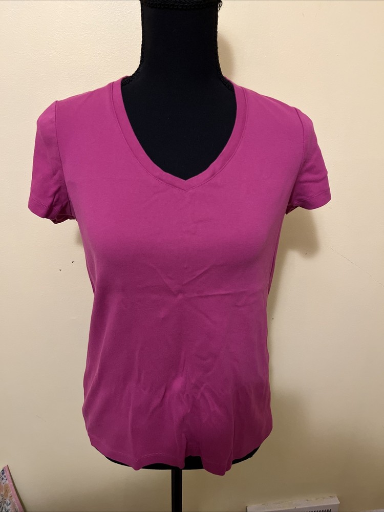 St. John Bay Pink Short Sleeve V Neck Cotton Shirt Size S