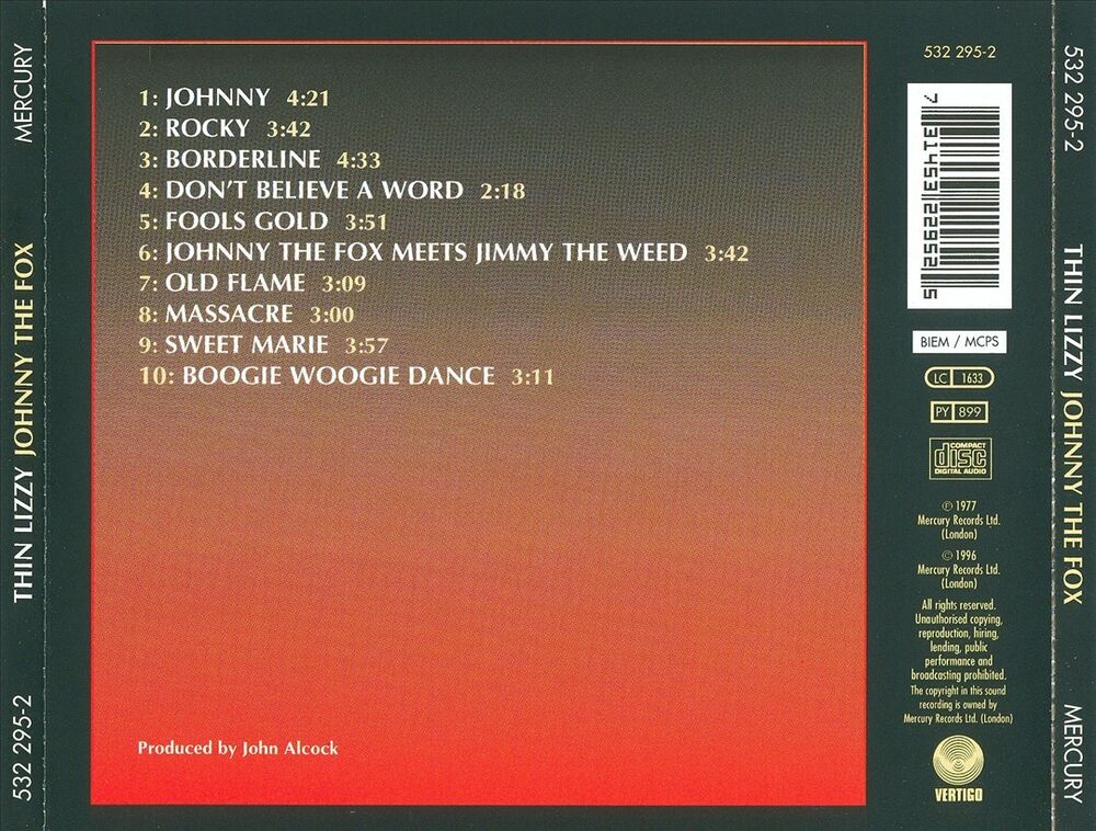 THIN LIZZY JOHNNY THE FOX NEW CD