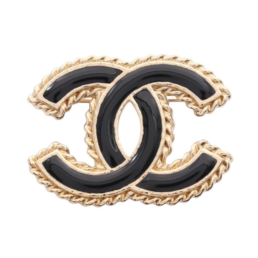 CHANEL COCO Mark Brooch Pin Gold Plated Black CC Logo Vintage Women