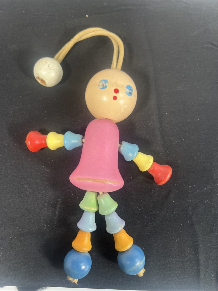 Vintage Old Wooden Baby Crib Toy Doll MCM Mobile Bead Nursery Excellent Shape