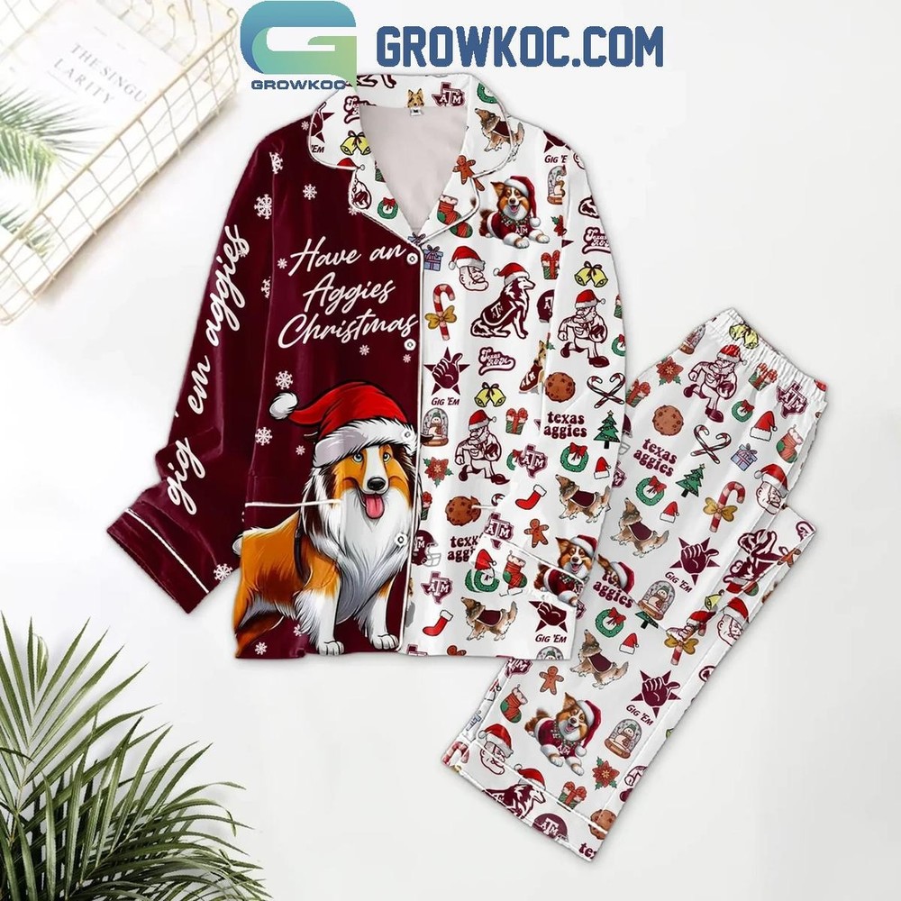 Texas A&M Aggies Christmas Holiday Polyester Pajama Set for Fans