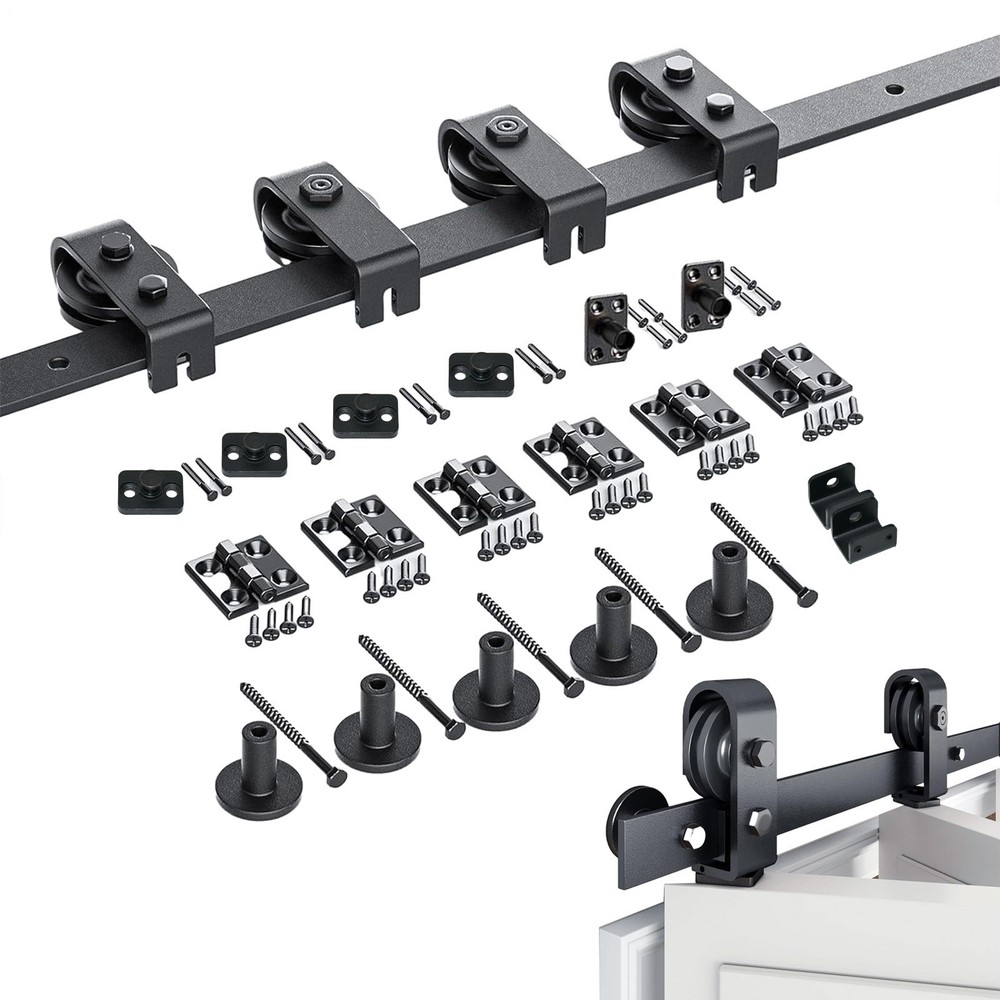 70in Black Bifold Sliding Barn Door Hardware Kit Track Brand New