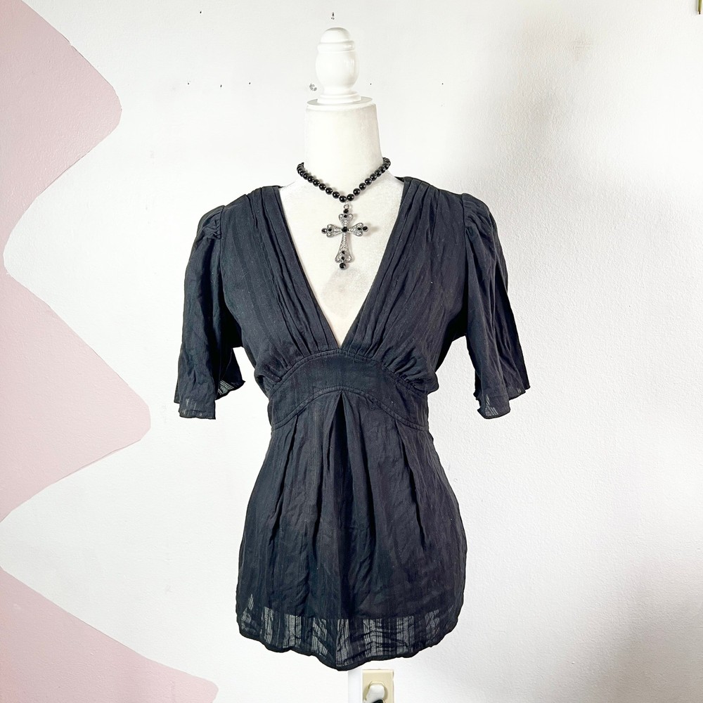 Vintage Y2K Black Babydoll Top Gothic Whimsigoth Victorian Emo Grunge Medium
