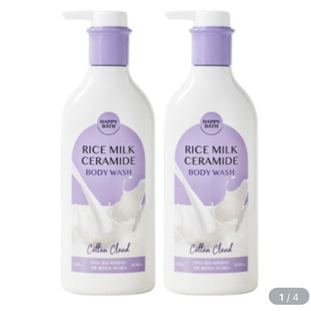 Happy Bath Rice Milk Ceramide Cotton Cloud 2EA x 650g Body Wash Shower Gel Gift