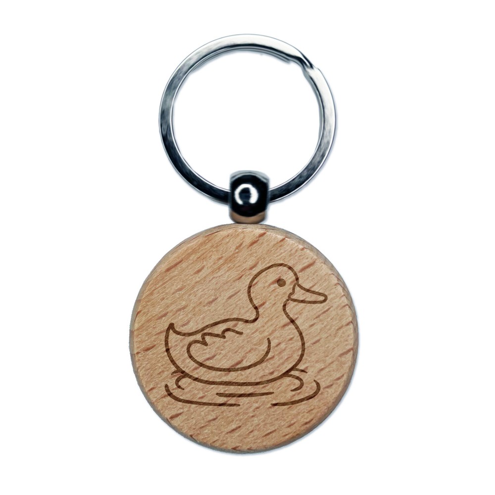 Delightful Duck Swimming on Water Engraved Wood Round Keychain Tag Charm