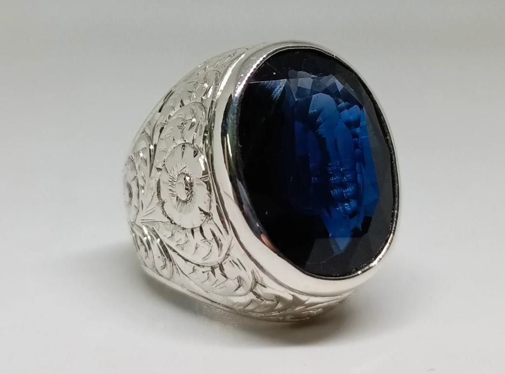 30 Carats Big Blue Sapphire Ring For Men, Sapphire Stone Ring, 925 Silver Neelam