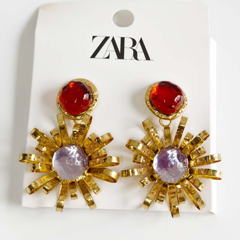 New Zara Floral Drop Earrings Statement Gift Vintage Women Party Holiday Jewelry