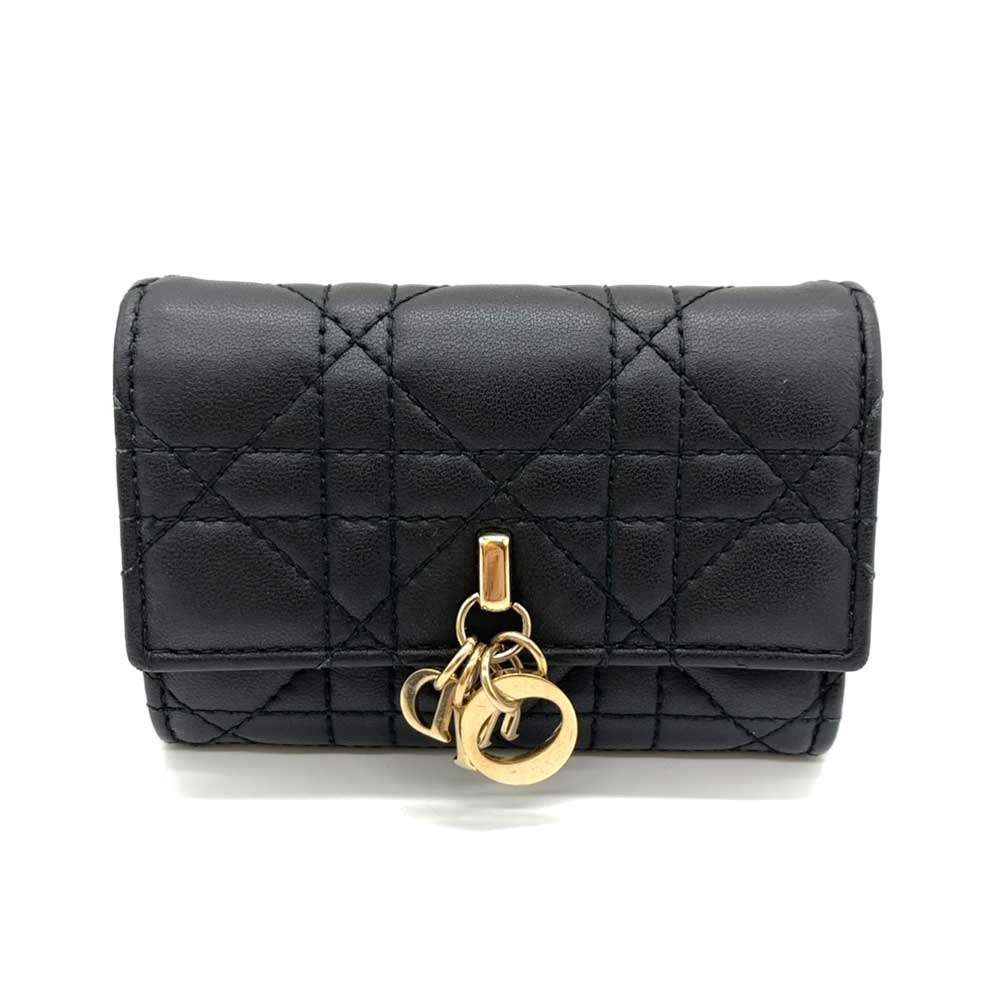 Christian Dior Miss Glicine Mini Bifold Wallet in Black with Gold Hardware