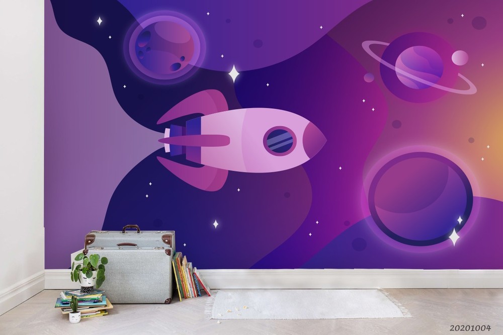 3D Space Planet Rocket Illustration Wall Murals Wallpaper Murals Wall Sticker 4