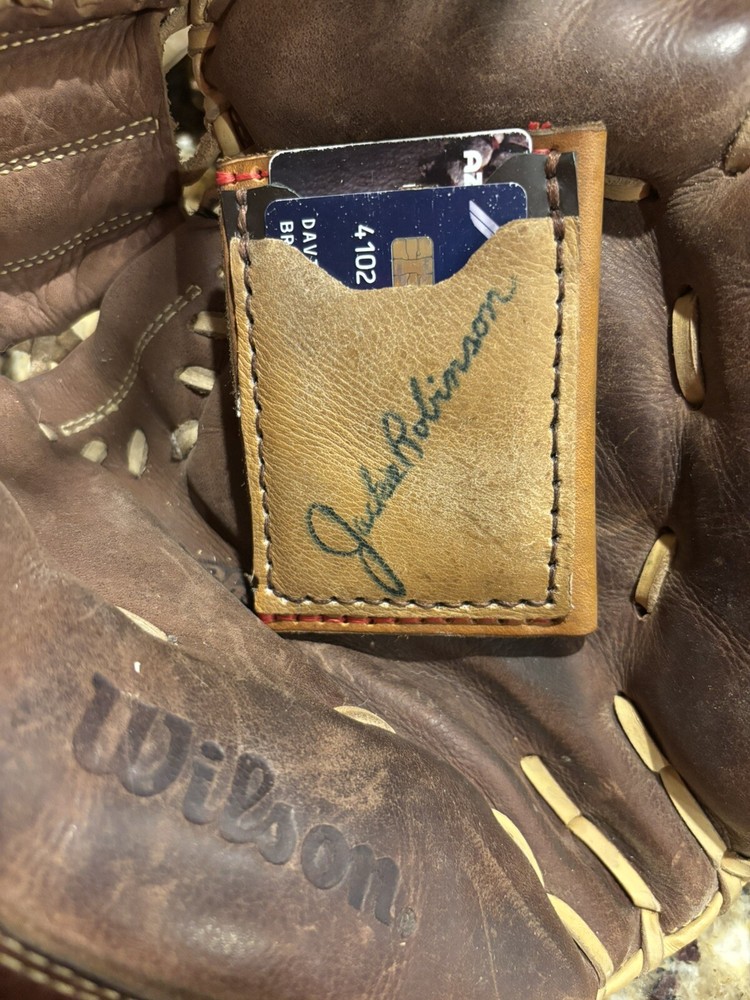 Raro Guante de Béisbol Jackie Robinson Caprico Cuero Minimalista Cartera