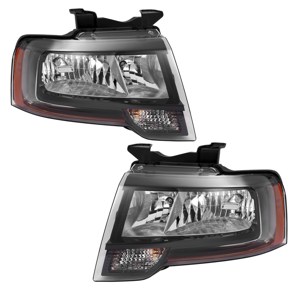 Black LH & RH Halogen+LED Headlights Reflector Type For Ford Expedition 15 16 17