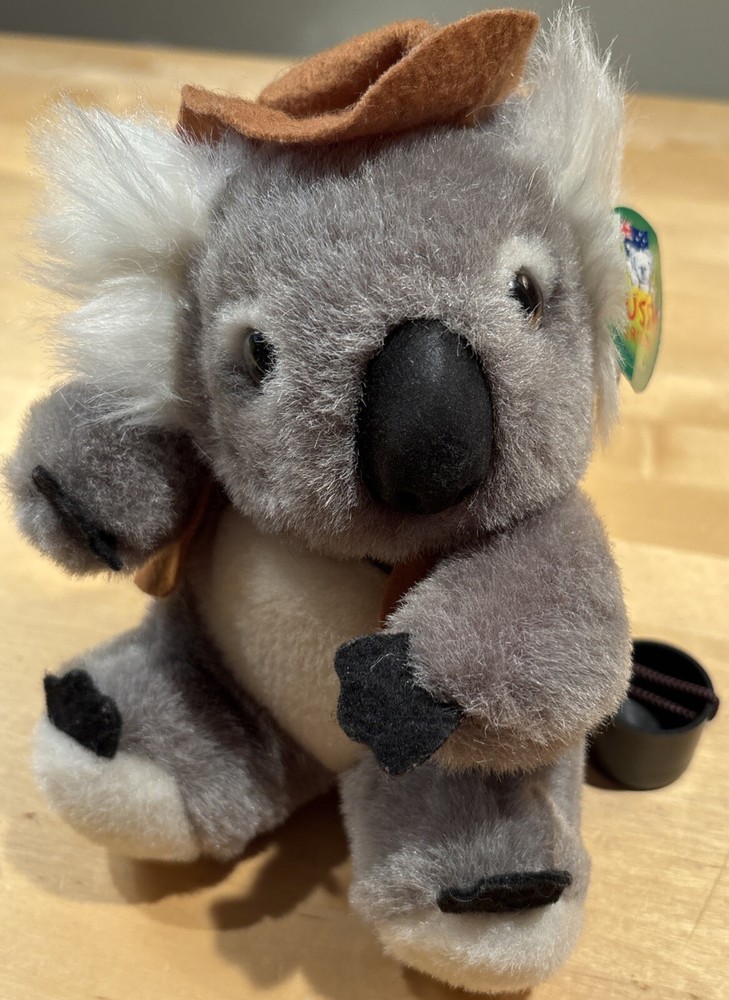 Aussie Friends Vintage Koala holding a bucket a hat and vest Plush Soft Toy NWT!