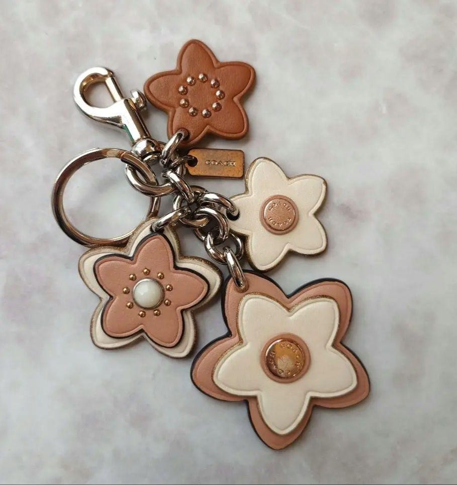 Coach Tea Rose Pink Sakura Cherry Blossom Leather Keychain from Japan RIN