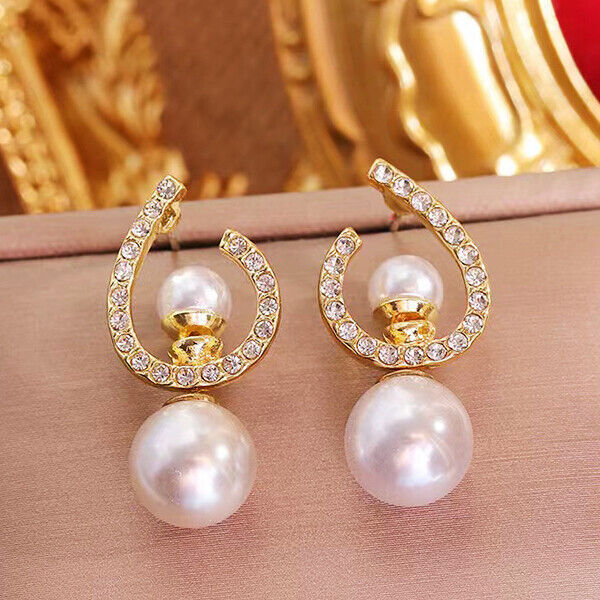18k Gold Plated Crystal and Pearl Dangle Drop Earrings for Women
